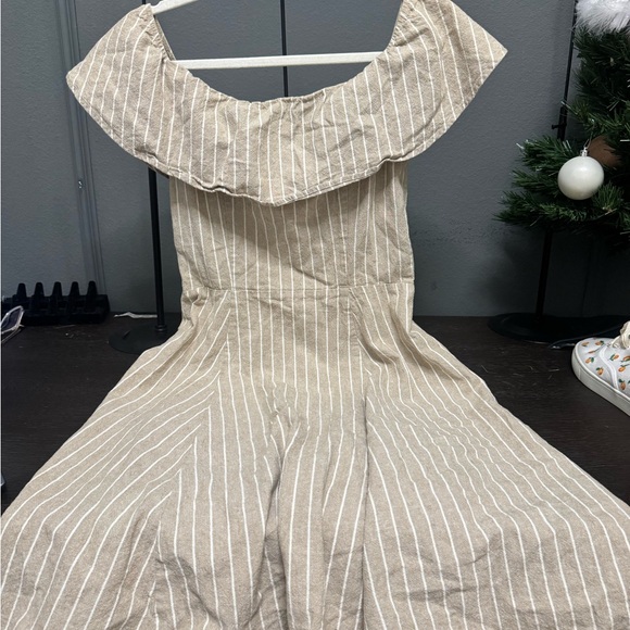 Saks Fifth Avenue Beige Striped Midi Dress - Picture 5 of 6